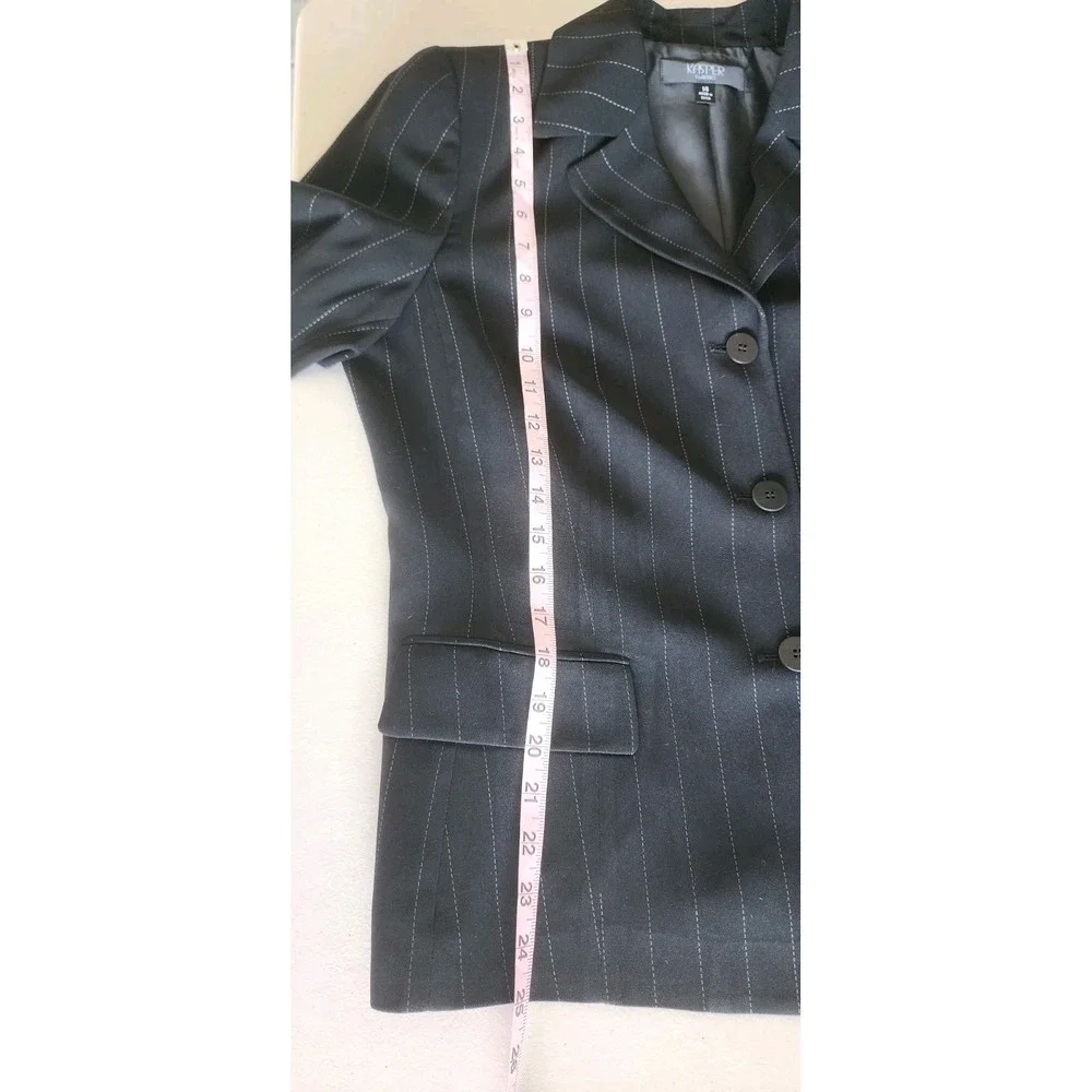 Kasper Jacket Blazer Womens 14 Black Pinstripe Career Office C-Suite Fall Winter